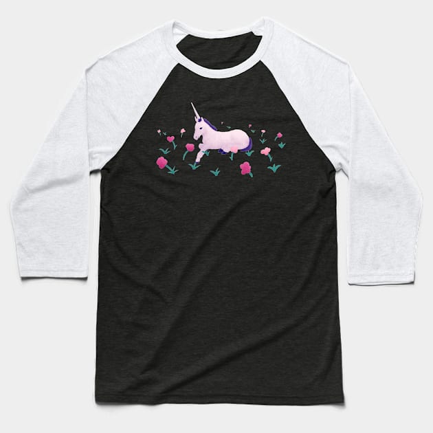 Unicorn Resting in Roses Baseball T-Shirt by Annelie